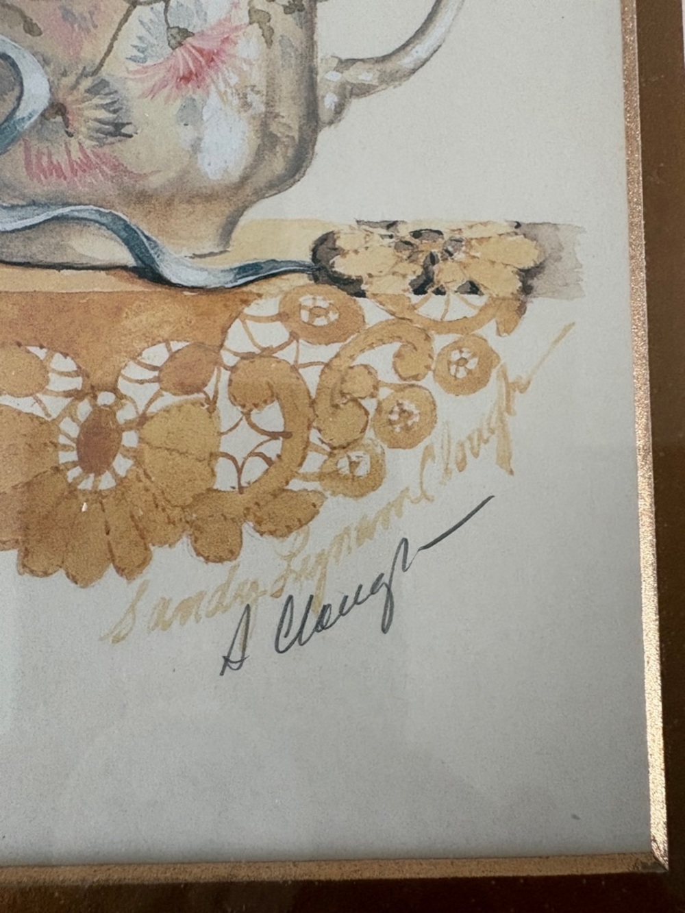 Artist Signed Sandy Clough Tea Cup Matted Framed Prints Vintage Cottage Grandma - Picture 9 of 15